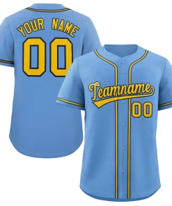 Custom Light Blue Gold-Navy Classic Style Authentic Baseball Jersey