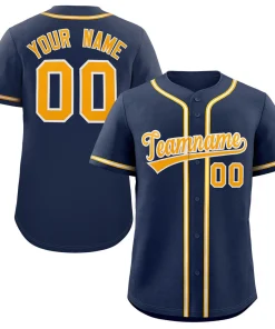 Custom Navy Yellow-White Classic Style Authentic Baseball Jersey