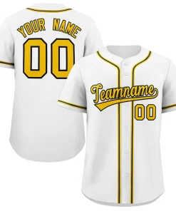 Custom White Yellow-Black Classic Style Authentic Baseball Jersey