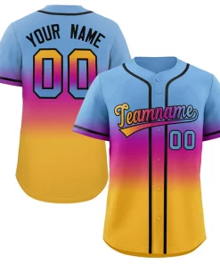 Custom Light Blue Purple Pink-Gold Gradient Fashion Authentic Baseball Jersey