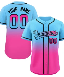 Custom Light Blue Pink Gradient Fashion Authentic Baseball Jersey