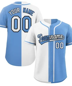 Custom Light Blue White-Navy Hook Split Fashion Authentic Baseball Jersey