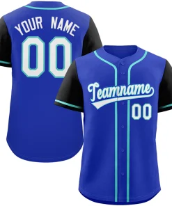 Custom Royal White-Aqua Raglan Sleeves Authentic Baseball Jersey