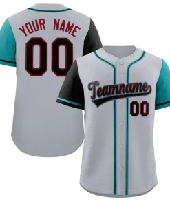 Custom Gray Black-Aqua Raglan Sleeves Authentic Baseball Jersey