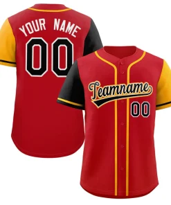 Custom Red Black-Orange Raglan Sleeves Authentic Baseball Jersey