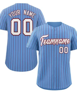 Custom Light Blue White-Crimson Stripe Fashion Authentic Baseball Jersey