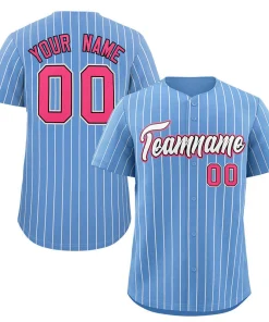 Custom Light Blue White-Pink Stripe Fashion Authentic Baseball Jersey