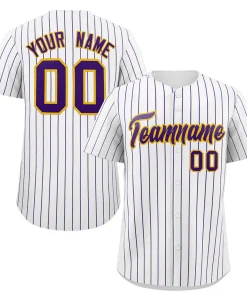 Custom White Purple-Yellow Stripe Fashion Authentic Baseball Jersey