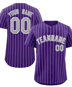 Custom Purple Gray-White Stripe Fashion Authentic Baseball Jersey