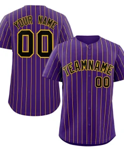 Custom Purple Black-Gold Stripe Fashion Authentic Baseball Jersey