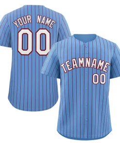 Custom Light Blue White-Crimson Stripe Fashion Authentic Baseball Jersey