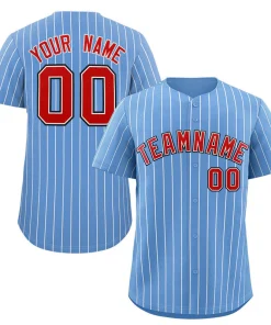 Custom Light Blue Red-Navy Stripe Fashion Authentic Baseball Jersey