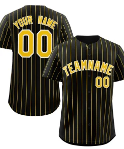 Custom Black Gold-White Stripe Fashion Authentic Baseball Jersey