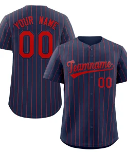 Custom Navy Red Stripe Fashion Authentic Baseball Jersey