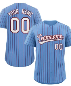 Custom Powder Blue White-Crimson Stripe Fashion Authentic Baseball Jersey