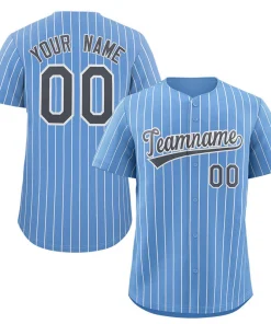 Custom Light Blue Navy-White Stripe Fashion Authentic Baseball Jersey