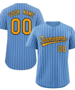 Custom Light Blue Yellow-Navy Stripe Fashion Authentic Baseball Jersey