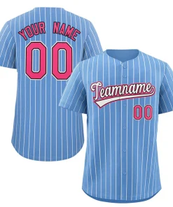 Custom Light Blue White-Pink Stripe Fashion Authentic Baseball Jersey