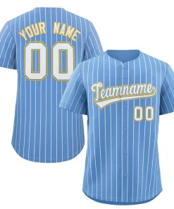 Custom Light Blue White-Gold Stripe Fashion Authentic Baseball Jersey
