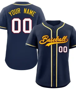 Custom Navy Gold-Crimson Classic Style Authentic Baseball Jersey