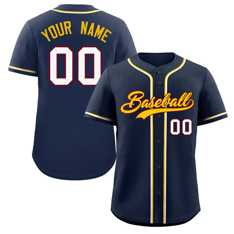 Custom Navy Gold-Crimson Classic Style Authentic Baseball Jersey