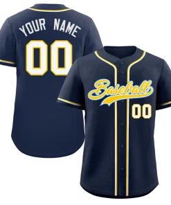 Custom Navy Gold-Powder Blue Classic Style Authentic Baseball Jersey