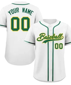 Custom White Green-Yellow Classic Style Authentic Baseball Jersey