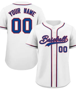 Custom White Royal-Red Classic Style Authentic Baseball Jersey