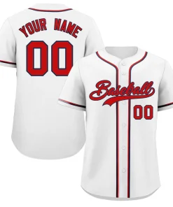 Custom White Red-Navy Classic Style Authentic Baseball Jersey