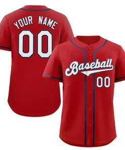Custom Red White-Navy Classic Style Authentic Baseball Jersey
