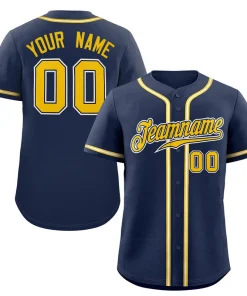 Custom Navy Yellow-White Classic Style Authentic Baseball Jersey
