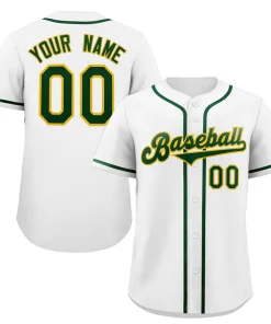 Custom White Green-Yellow Classic Style Authentic Baseball Jersey