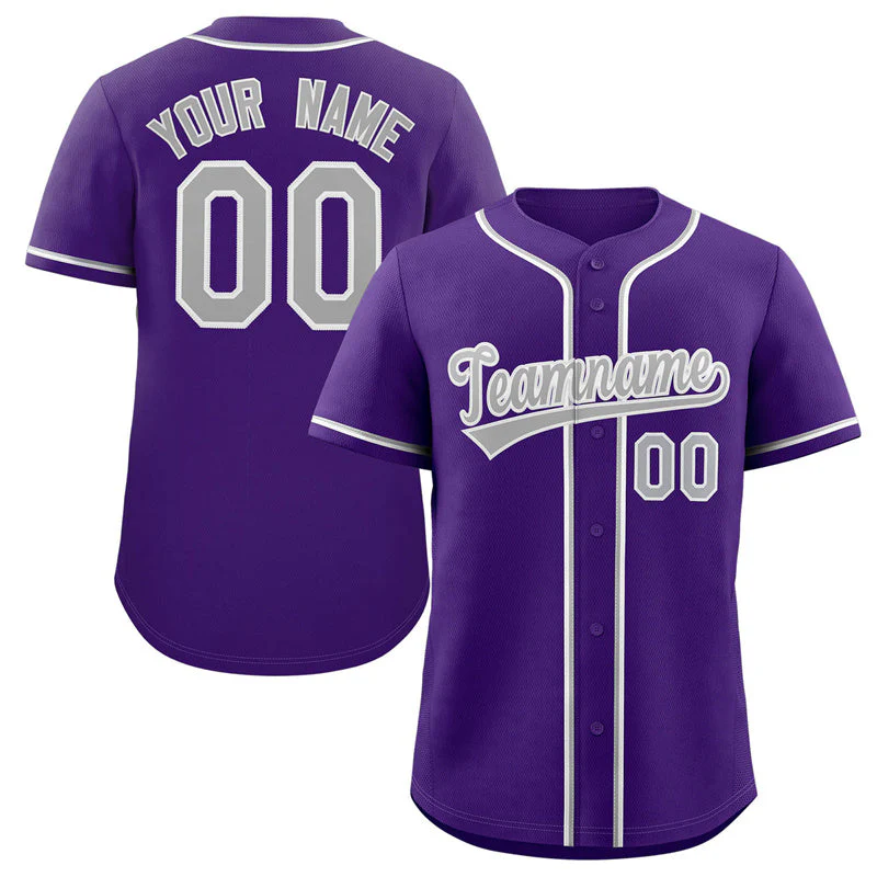 Custom Purple Gray-White Classic Style Authentic Baseball Jersey