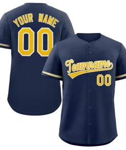 Custom Navy Gold-White Solider Classic Style Authentic Baseball Jersey