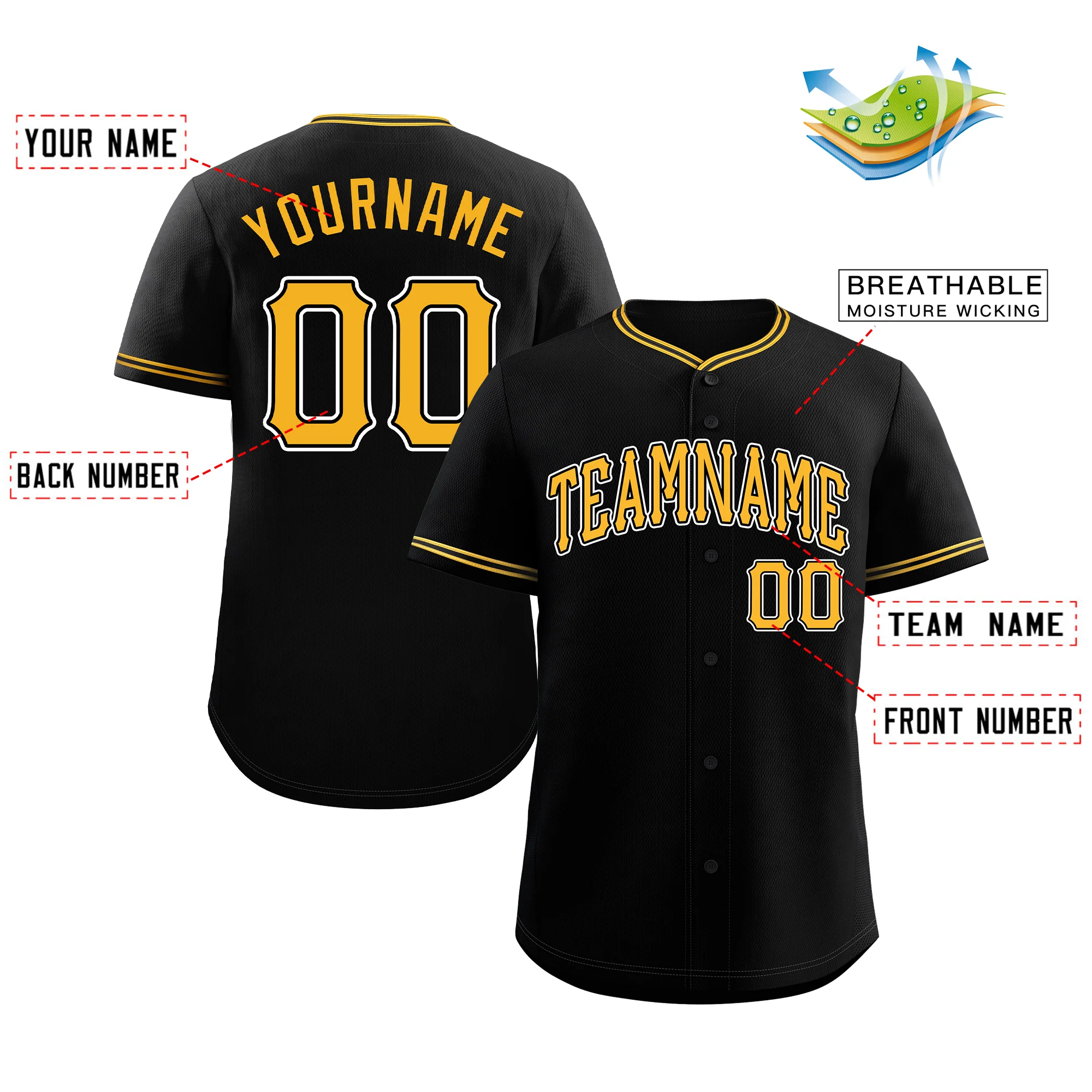 Custom Black Gold-White Classic Style Authentic Baseball Jersey - Image 2