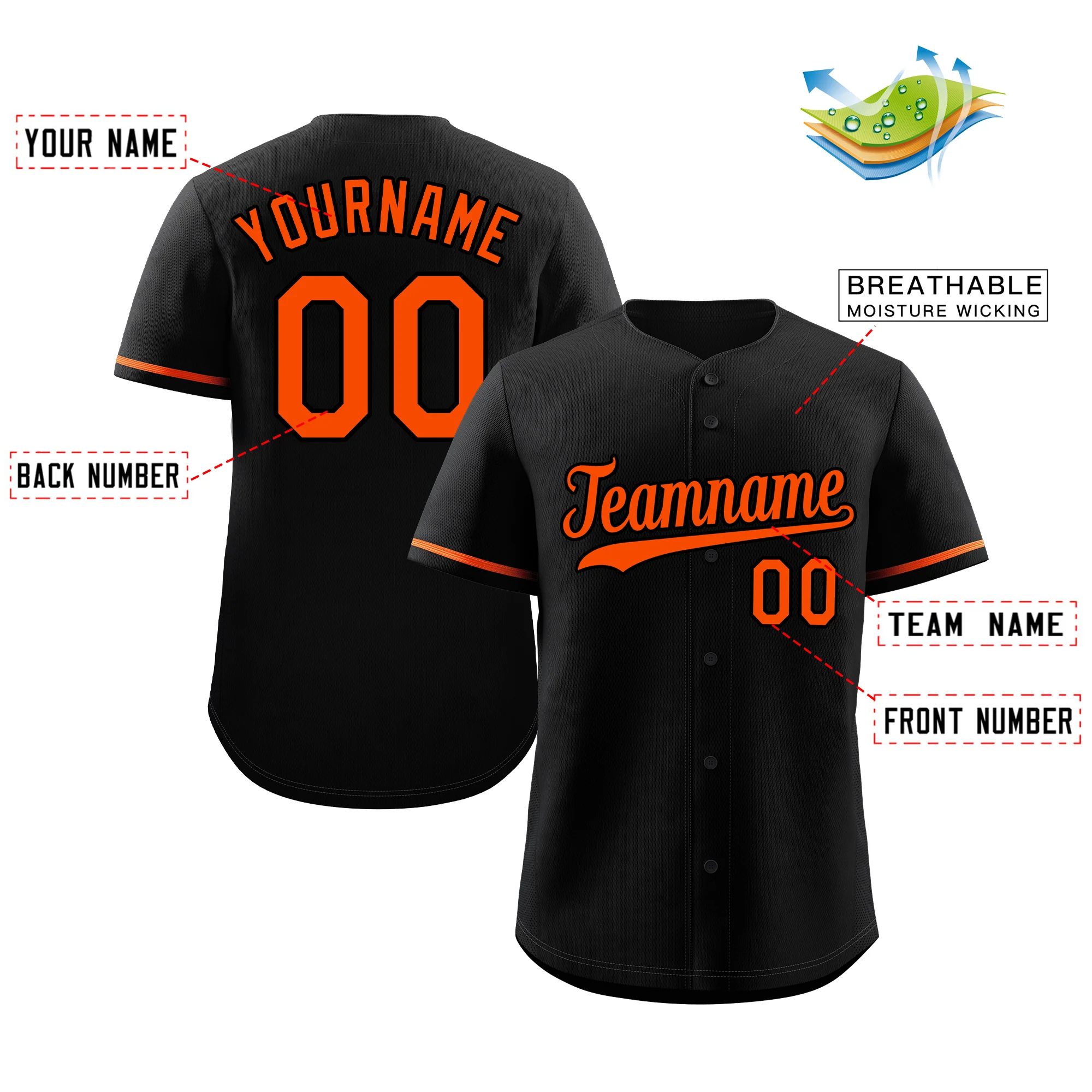 Custom Black Orange Classic Style Authentic Baseball Jersey - Image 2