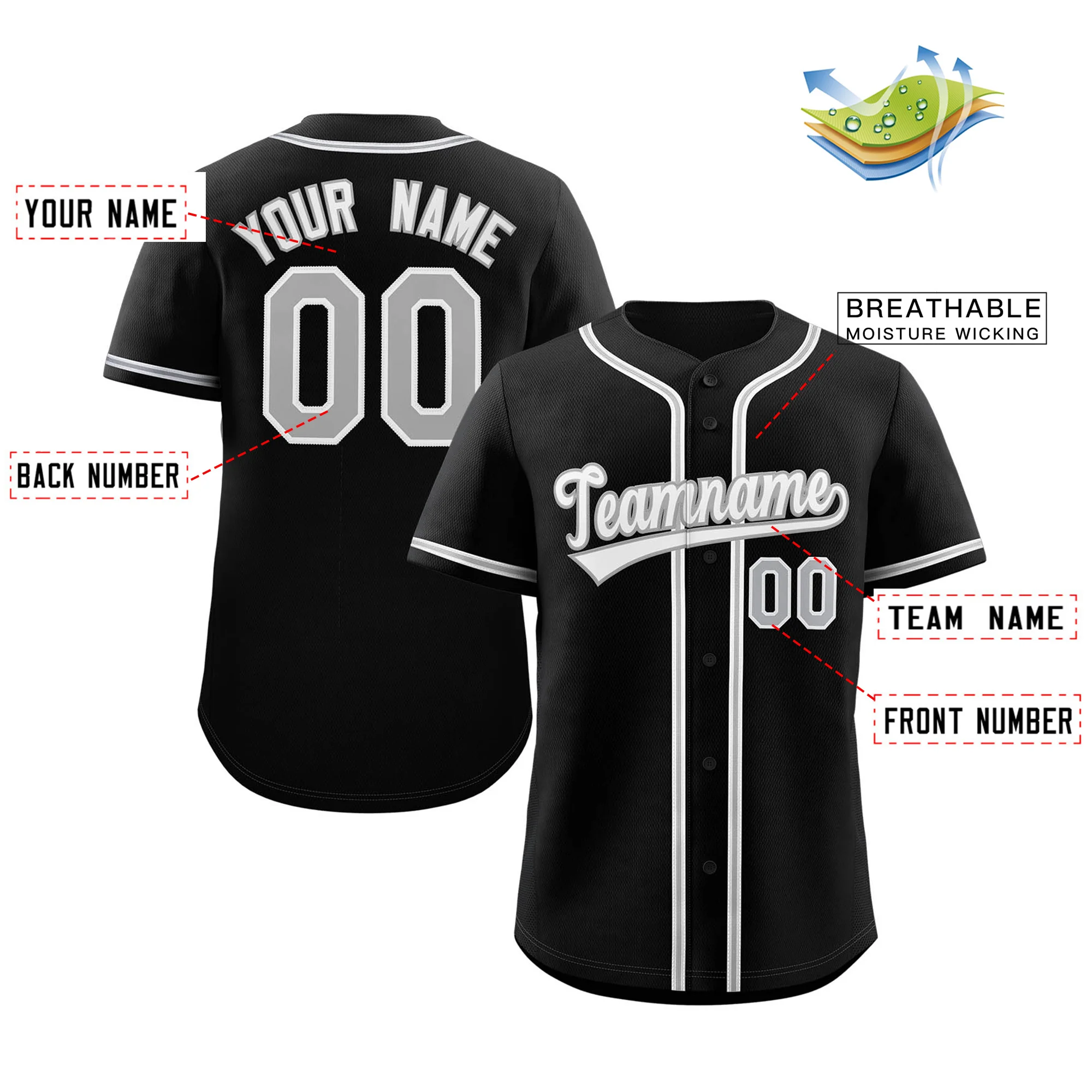 Custom Black White-Gray Classic Style Authentic Baseball Jersey - Image 2