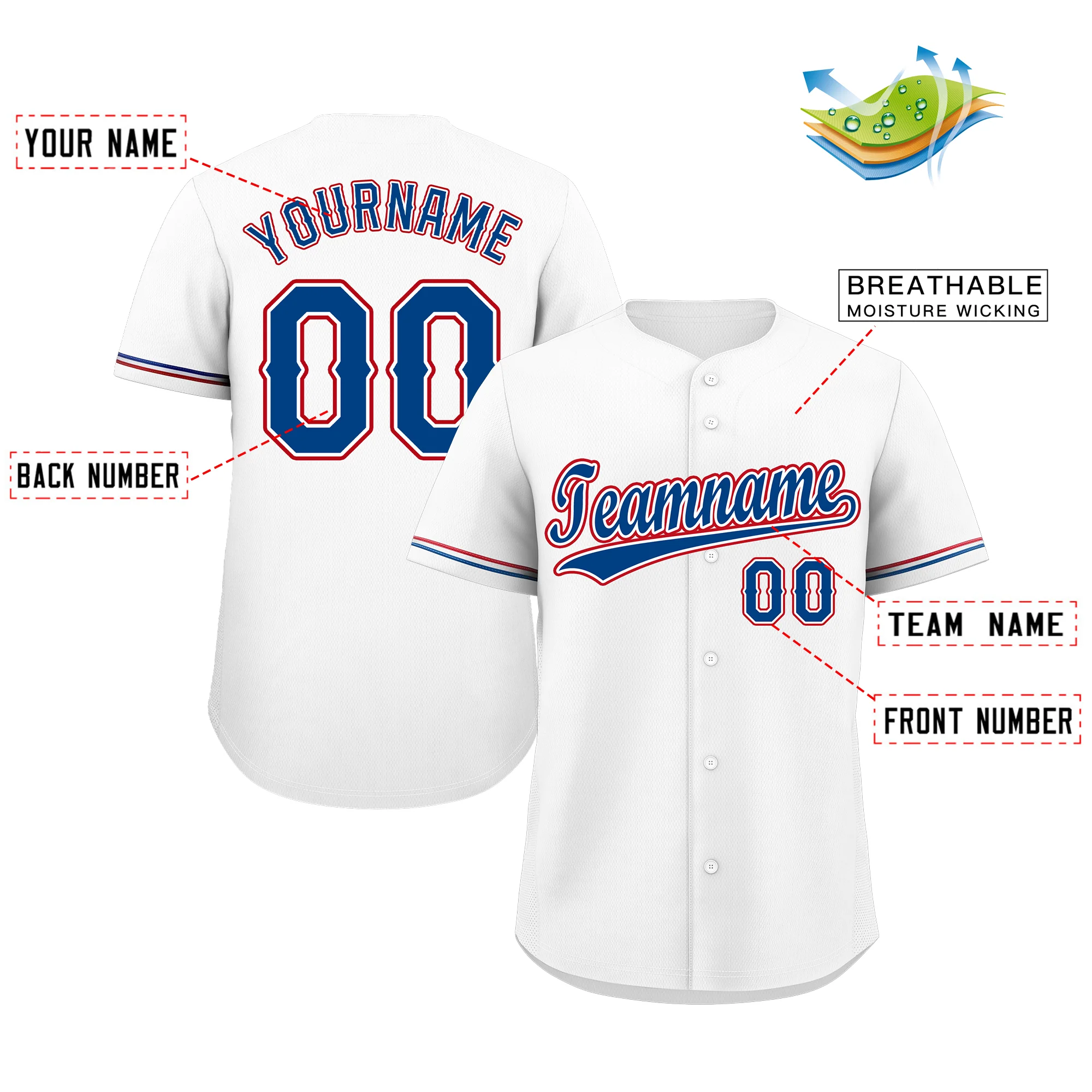 Custom White Royal-Red Classic Style Authentic Baseball Jersey - Image 2