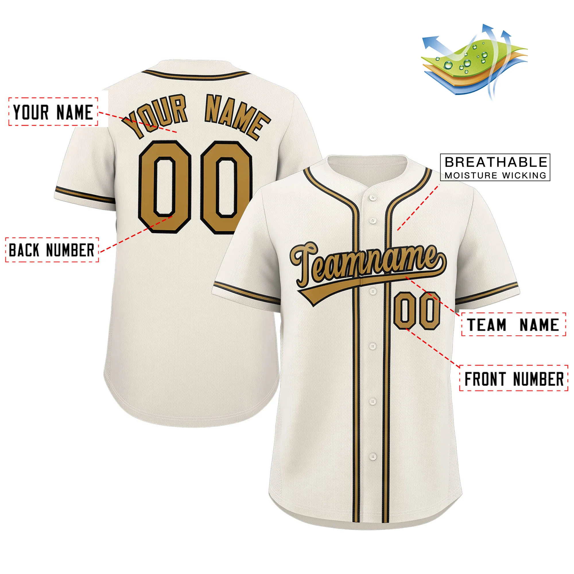 Custom Cream Old Gold-Black Classic Style Authentic Baseball Jersey - Image 2