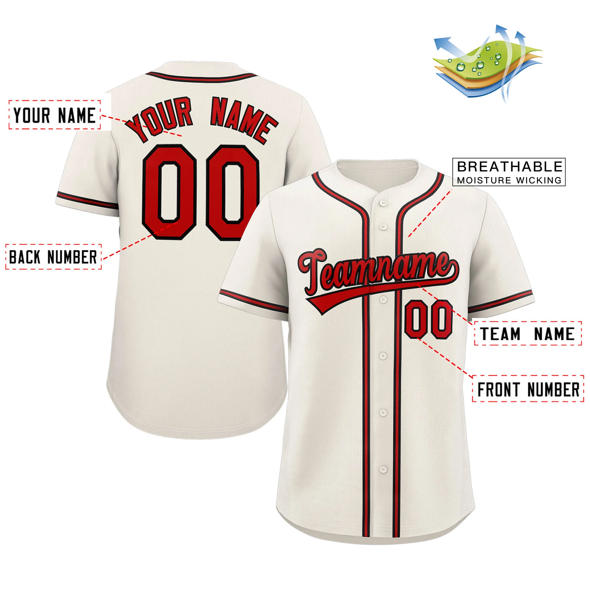 Custom Cream Red-Black Classic Style Authentic Baseball Jersey - Image 2