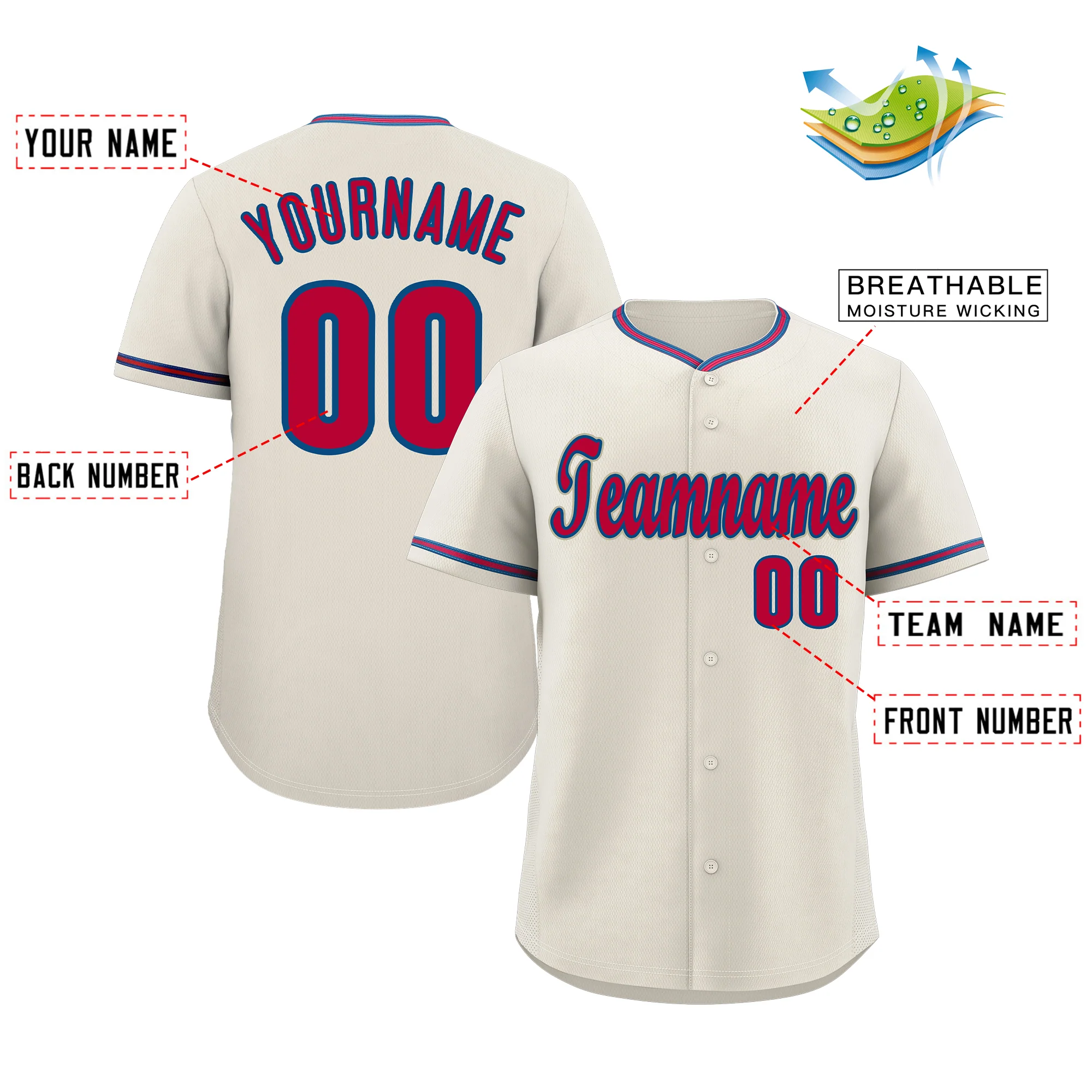 Custom Cream Red-Royal Classic Style Authentic Baseball Jersey - Image 2