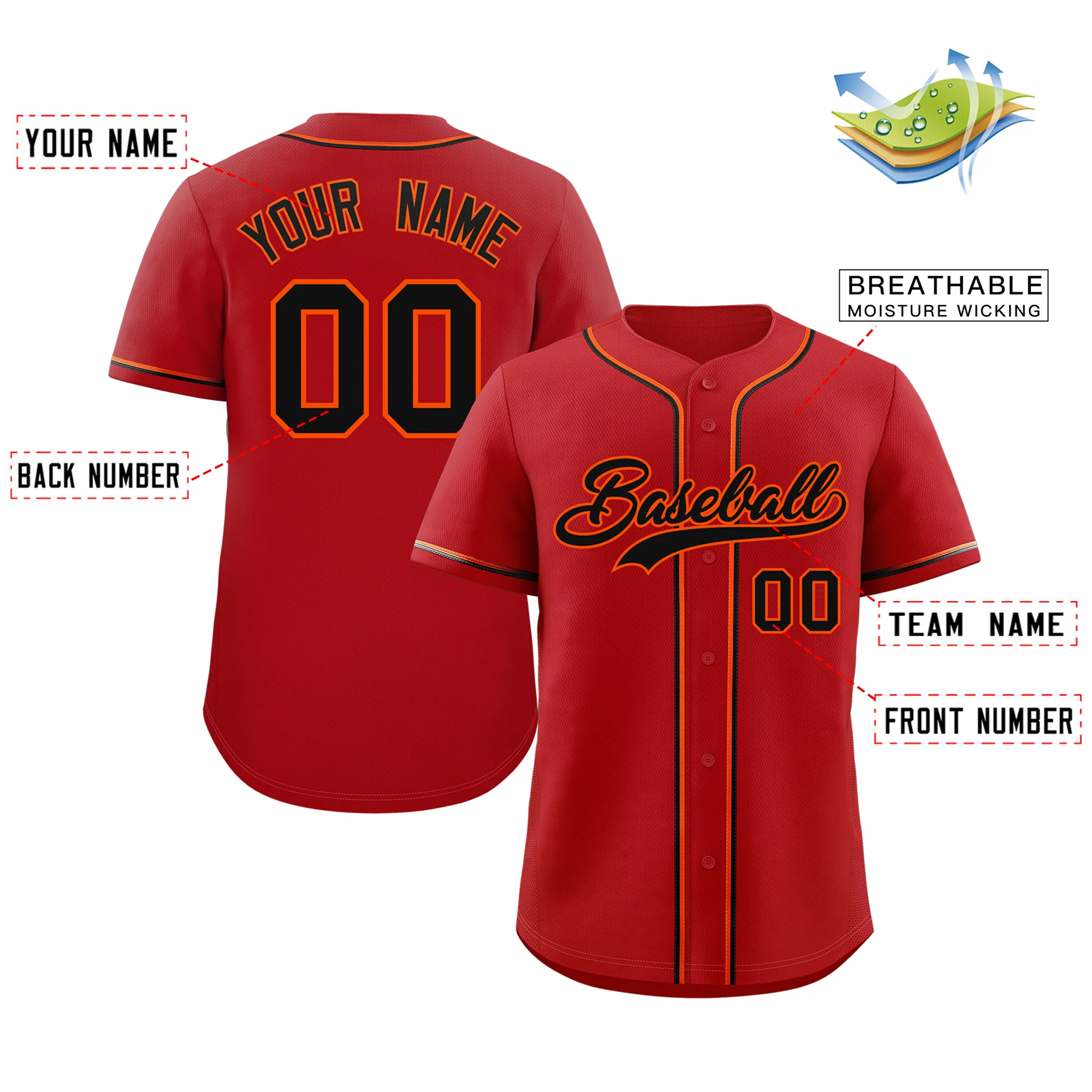 Custom Crimson Black-Orange Classic Style Authentic Baseball Jersey - Image 2