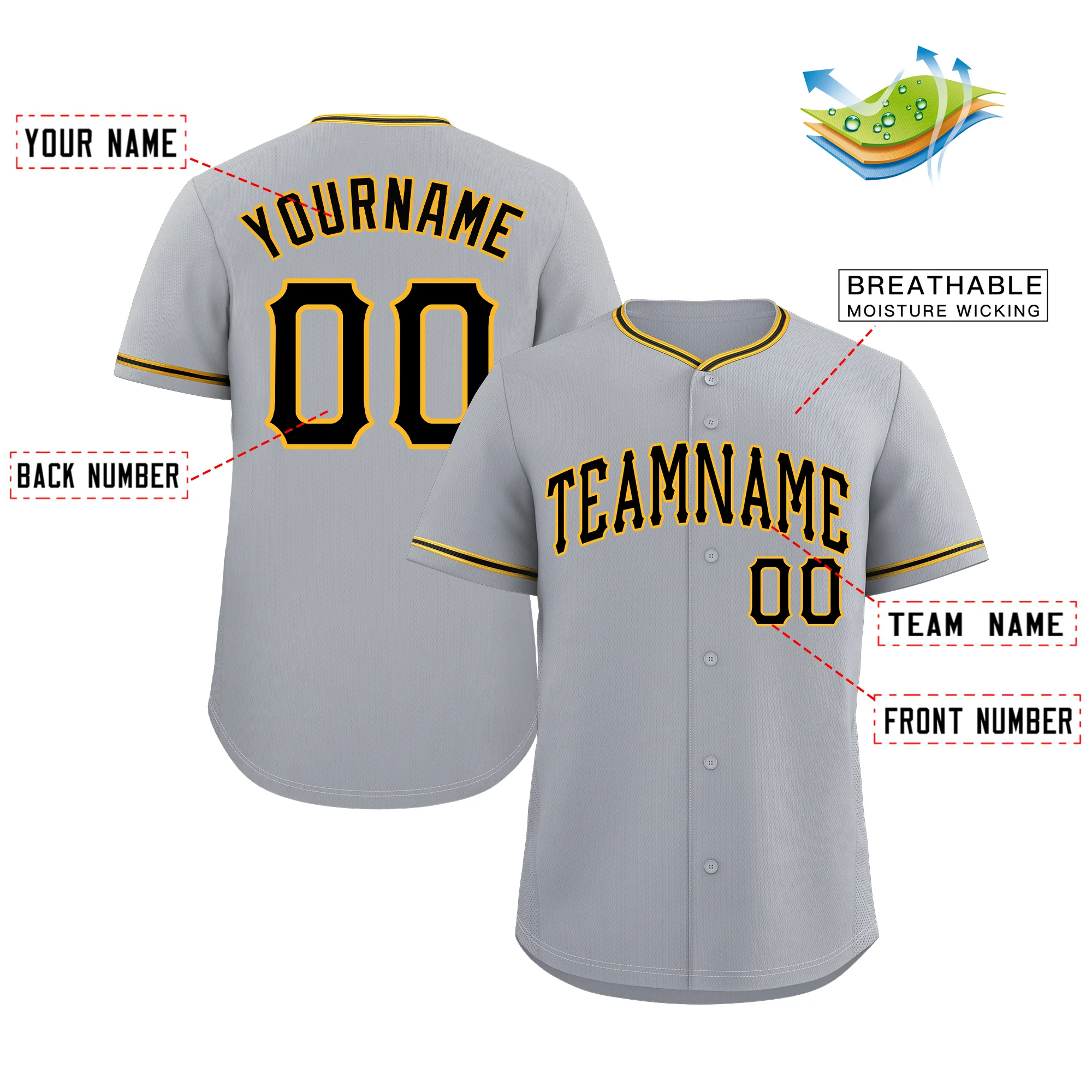 Custom Gray Black-Gold Classic Style Authentic Baseball Jersey - Image 2