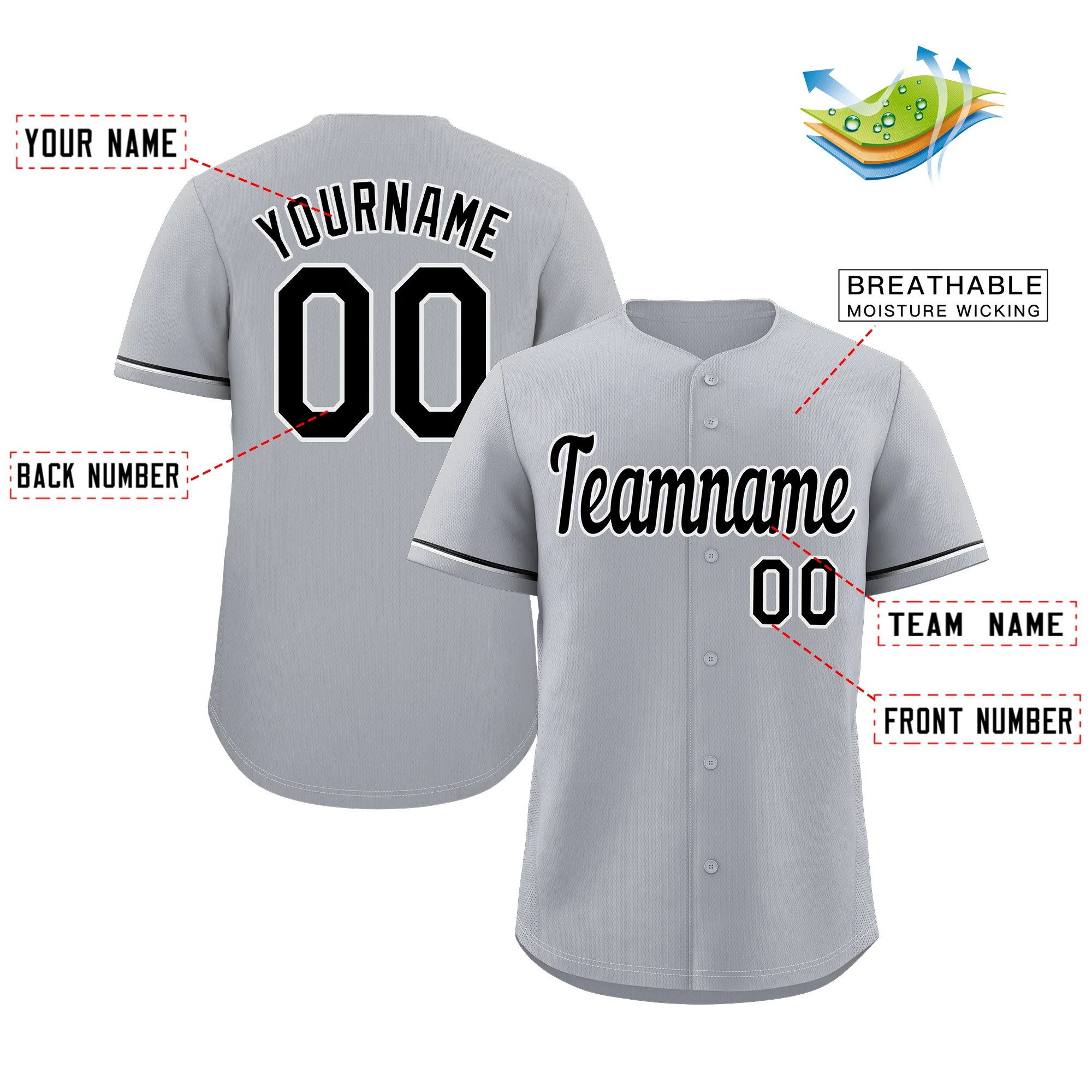 Custom Gray Black-White Classic Style Authentic Baseball Jersey - Image 2