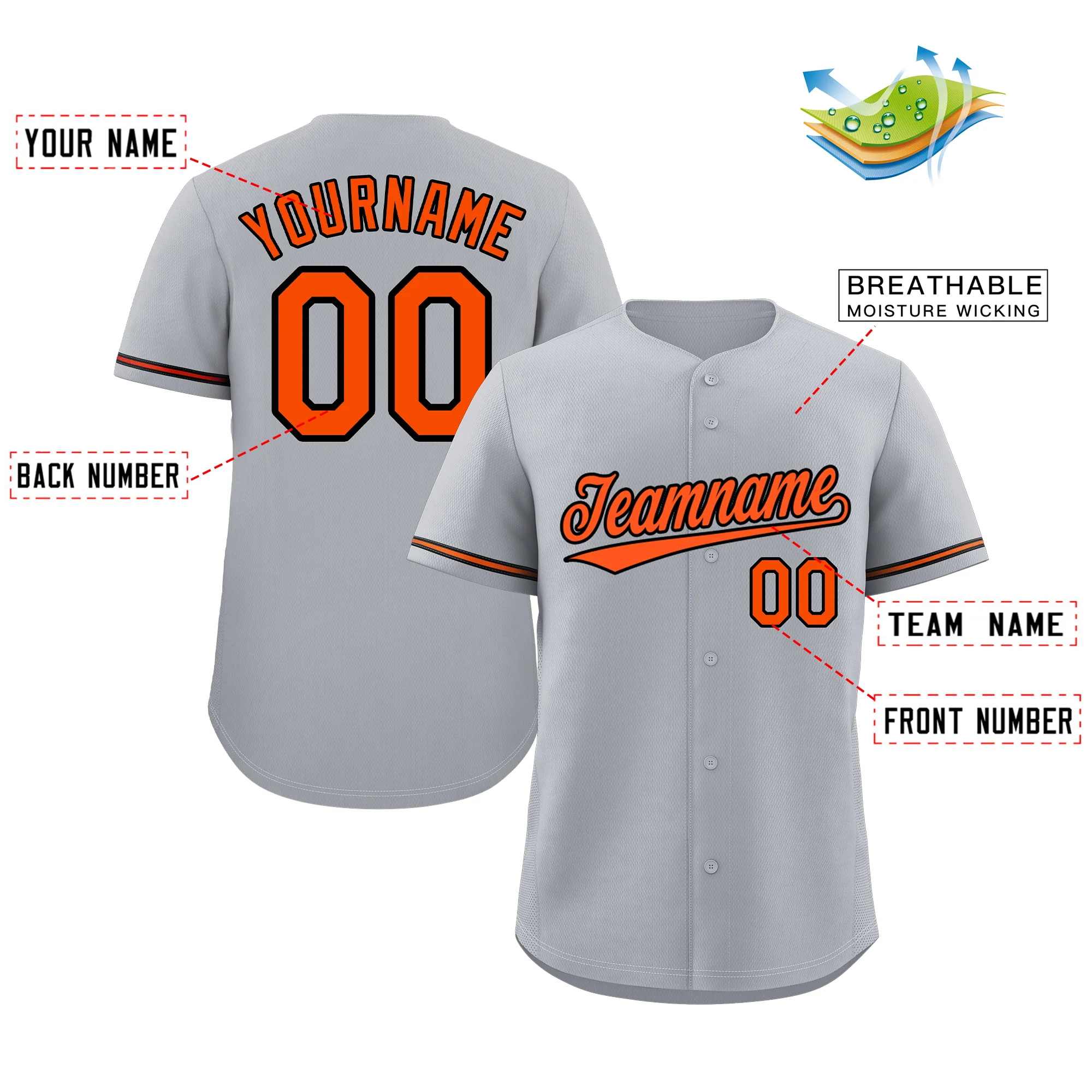 Custom Gray Orange-Black Classic Style Authentic Baseball Jersey - Image 2