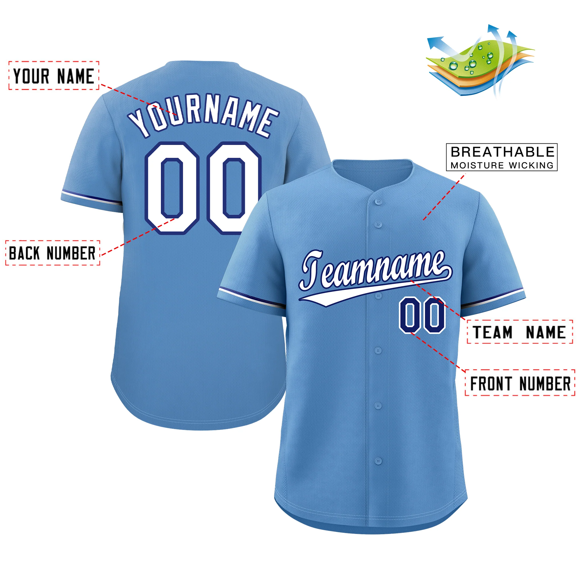 Custom Light Blue White-Royal Classic Style Authentic Baseball Jersey - Image 2