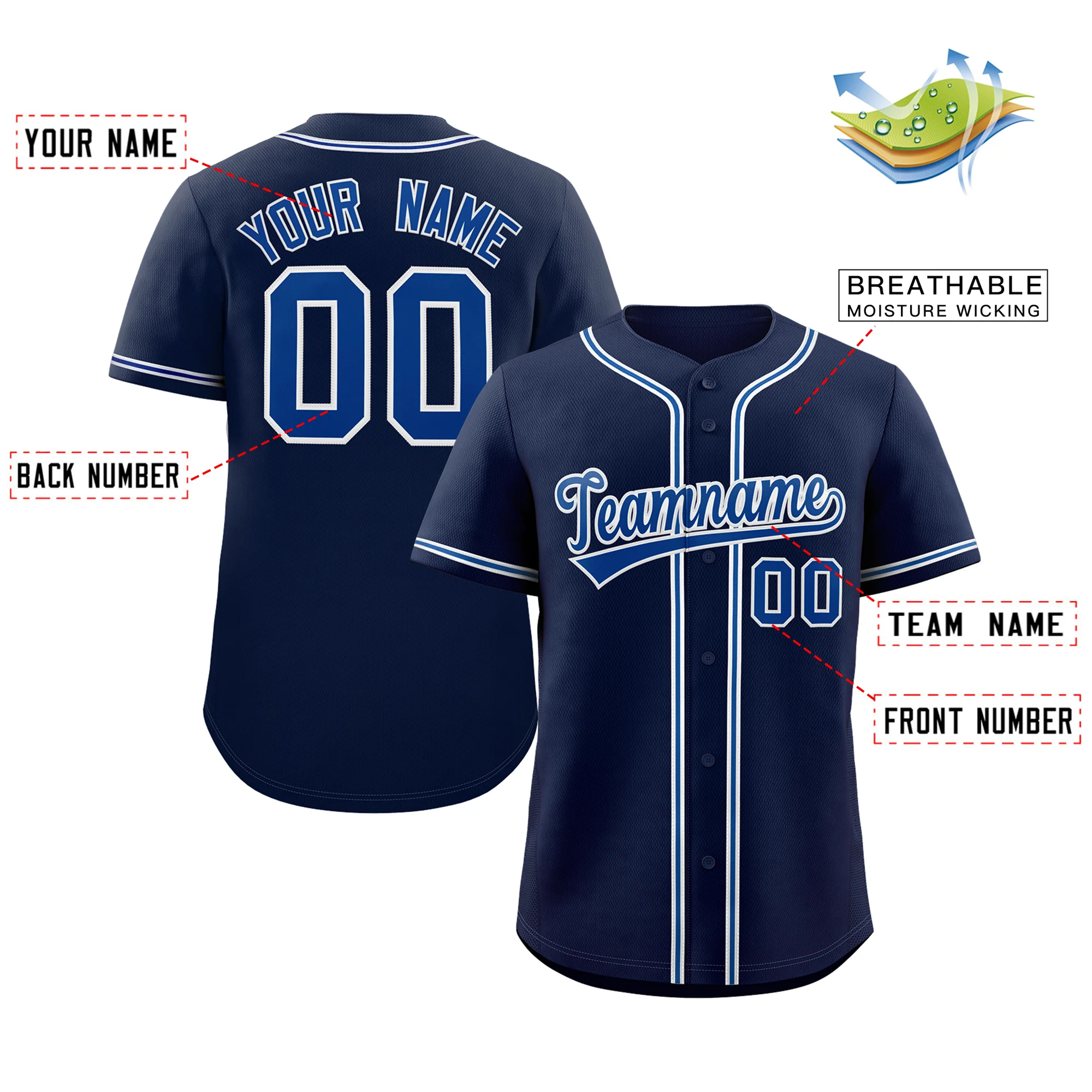 Custom Navy Royal-Gray Classic Style Authentic Baseball Jersey - Image 2