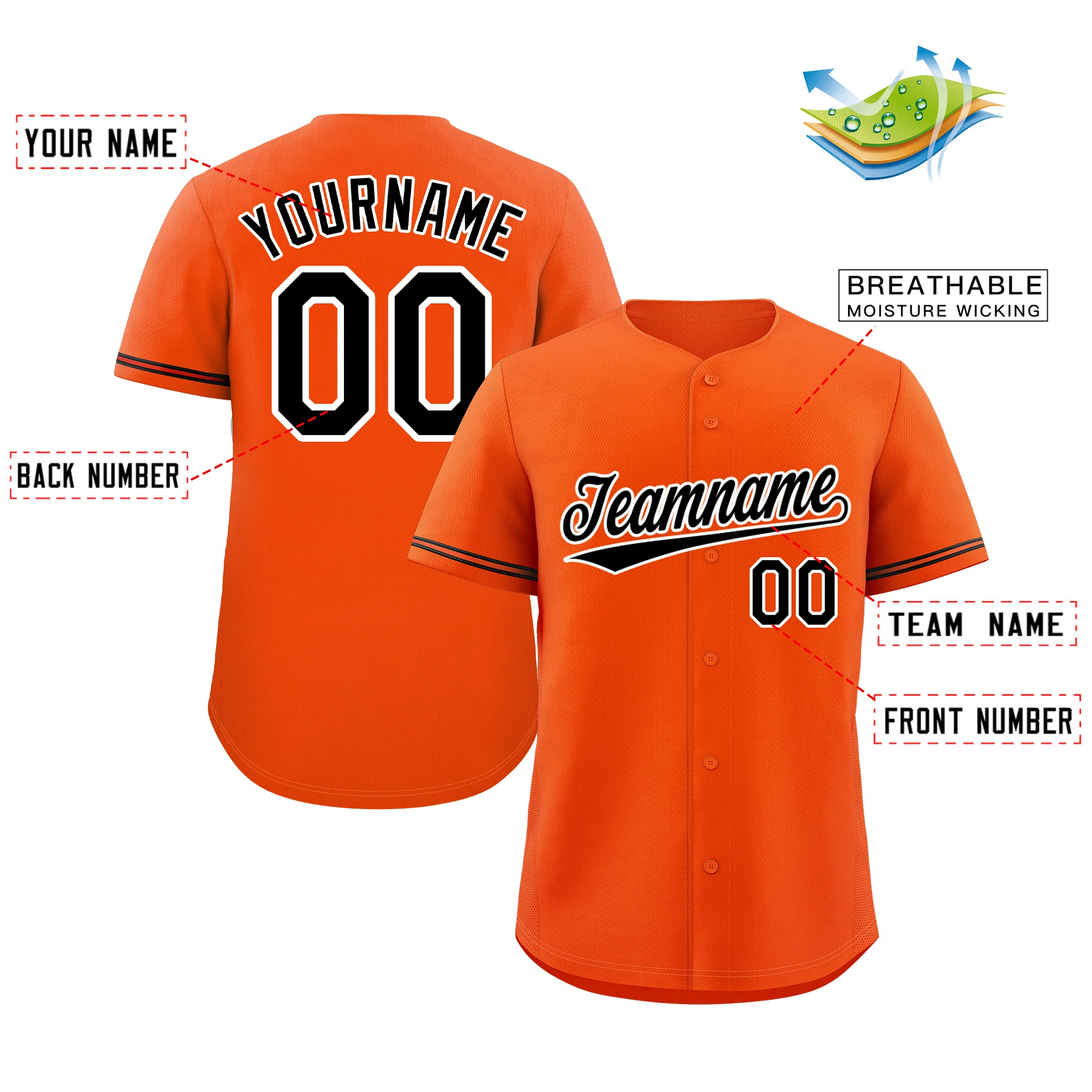 Custom Orange Black-White Classic Style Authentic Baseball Jersey - Image 2