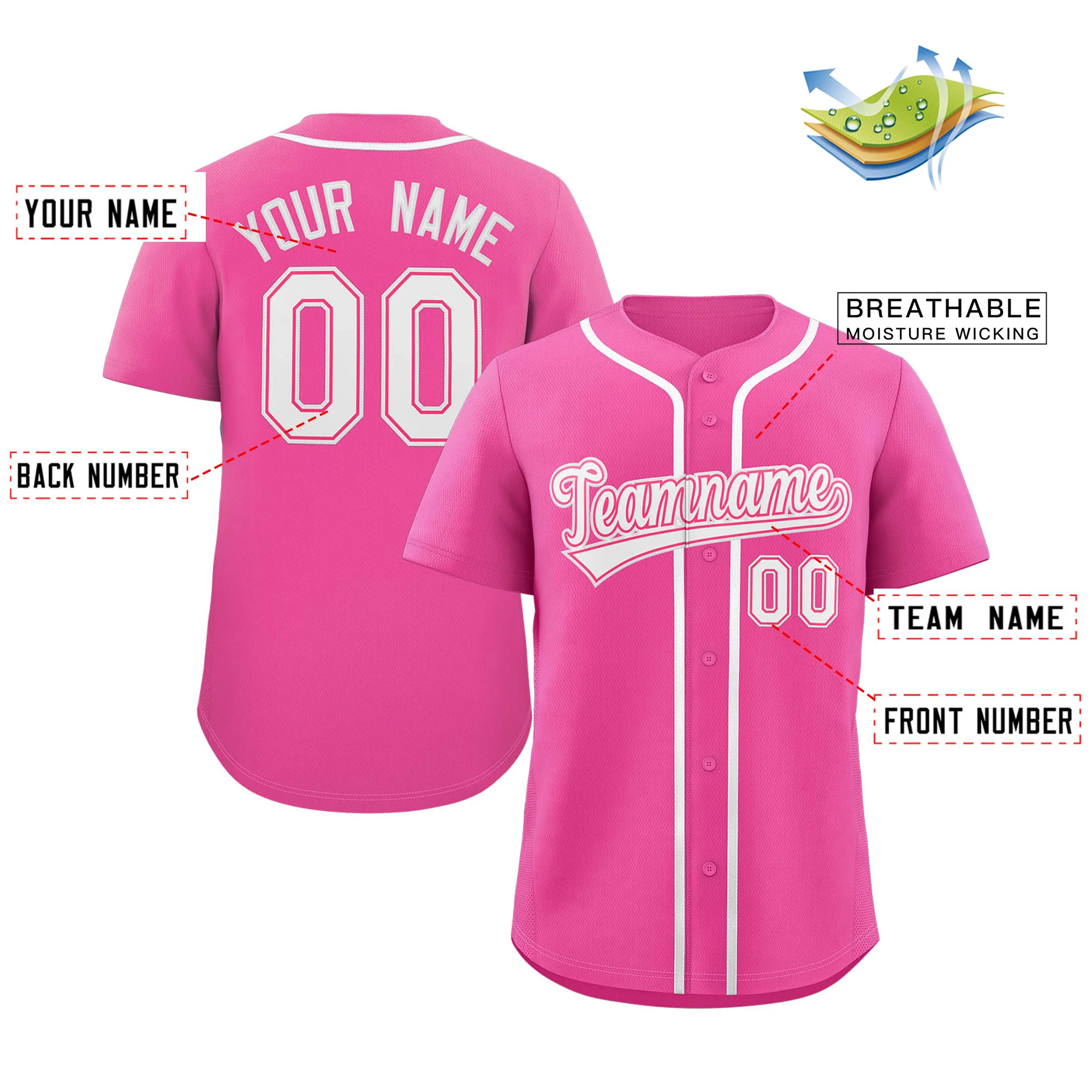 Custom Pink White-Pink Classic Style Authentic Baseball Jersey - Image 2