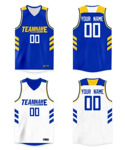 Custom Royal White Yellow Double Side Tops Basketball Jersey